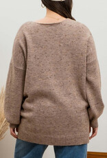 V Neck Speckled Knit Sweater - Mocha