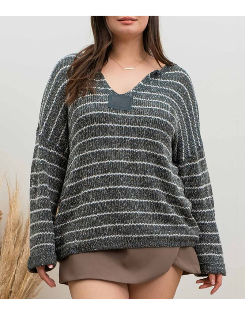 Striped Knit Speckled Sweater - Hunter Green