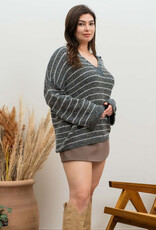 Striped Knit Speckled Sweater - Hunter Green