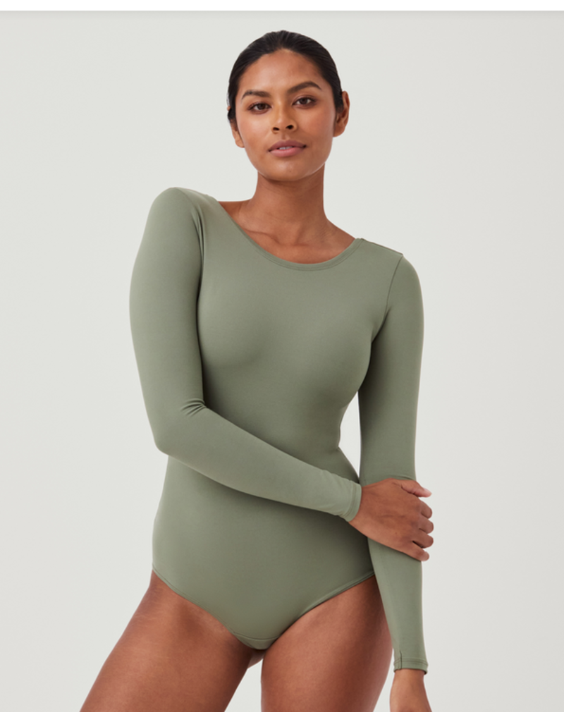 SPANX Suit Yourself Long Sleeve Scoop Neck Bodysuit - Dusty Olive
