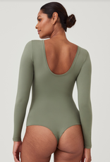 SPANX Suit Yourself Long Sleeve Scoop Neck Bodysuit - Dusty Olive