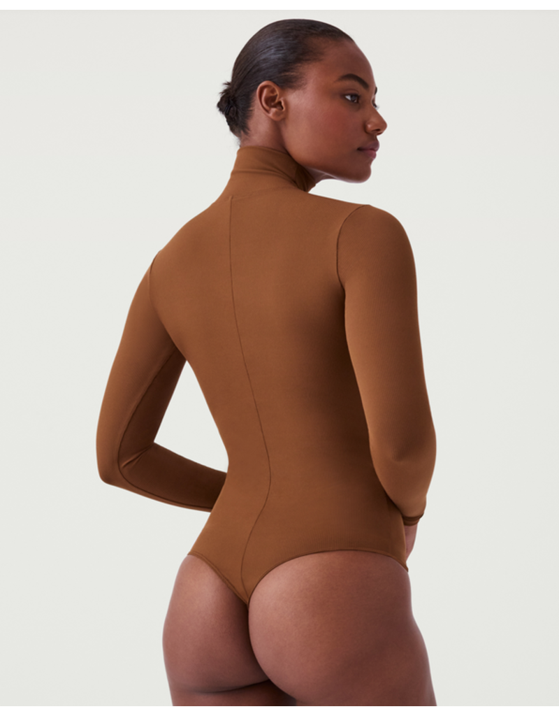 SPANX Suit Yourself Ribbed Turtleneck Bodysuit - Salted Caramel