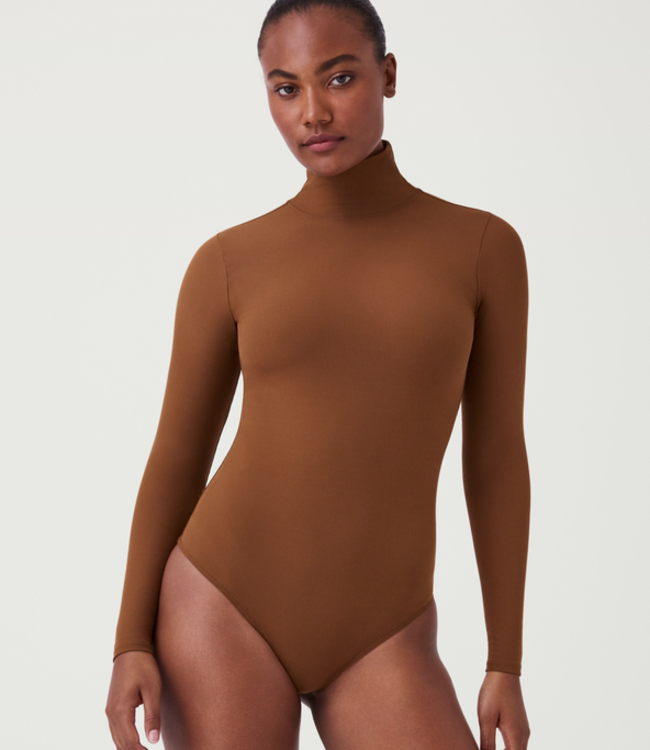 Suit Yourself Ribbed Turtleneck Bodysuit - Salted Caramel - Boutique 23