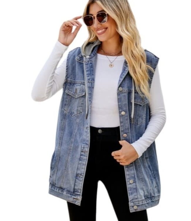 Unique Bargains Women's Denim Sleeveless Flap Pockets Vest Jacket L Light  Blue-B - Walmart.com
