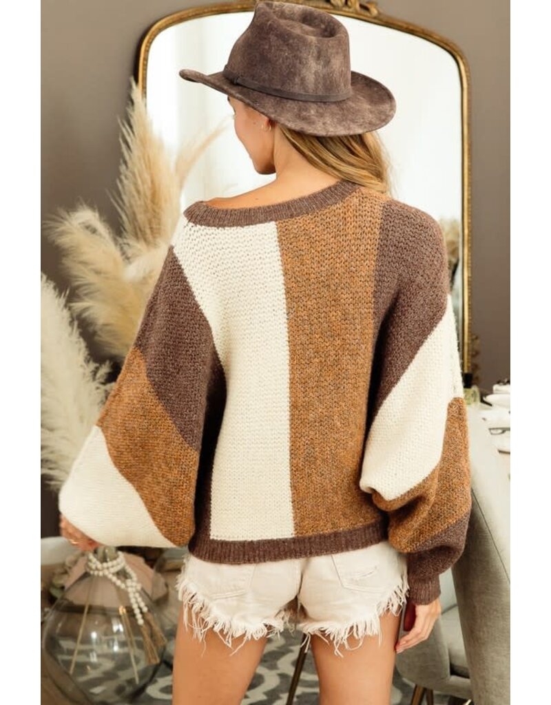 Color Block Dolman Sleeve Sweater - Mocha