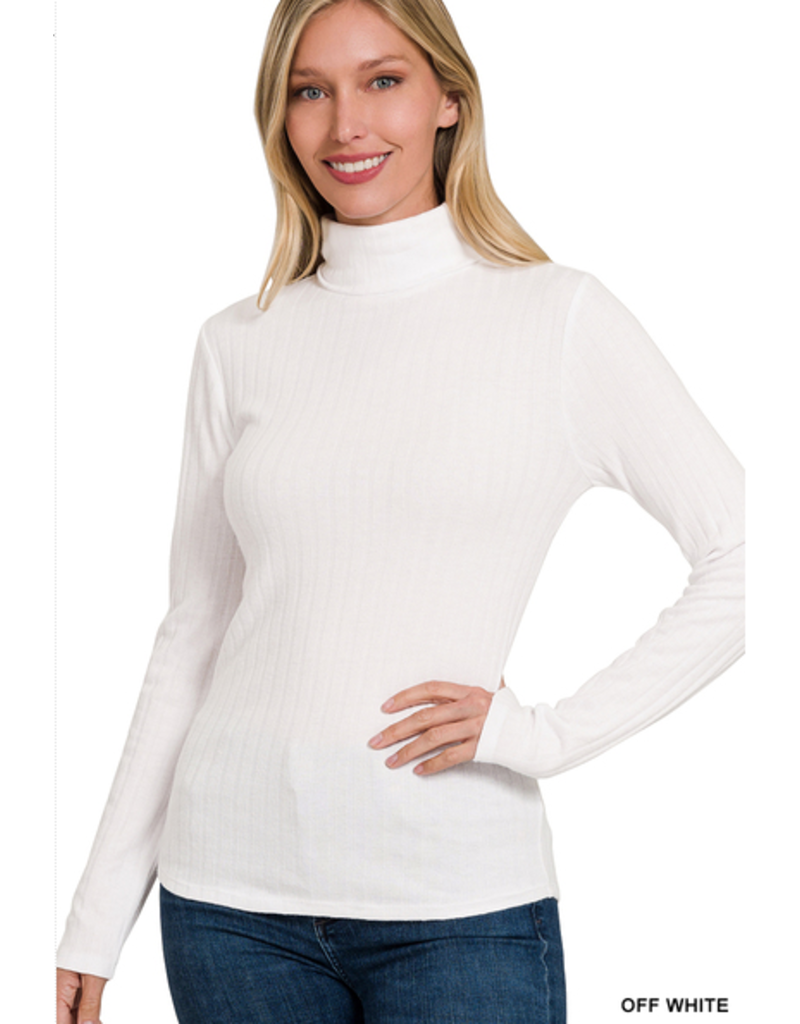 Ribbed Long Sleeve Turtle Neck Top - Off White