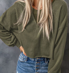 Drop Shoulder Cropped Sweater - Green