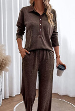 Ribbed Henley Lounge Pants - Brown