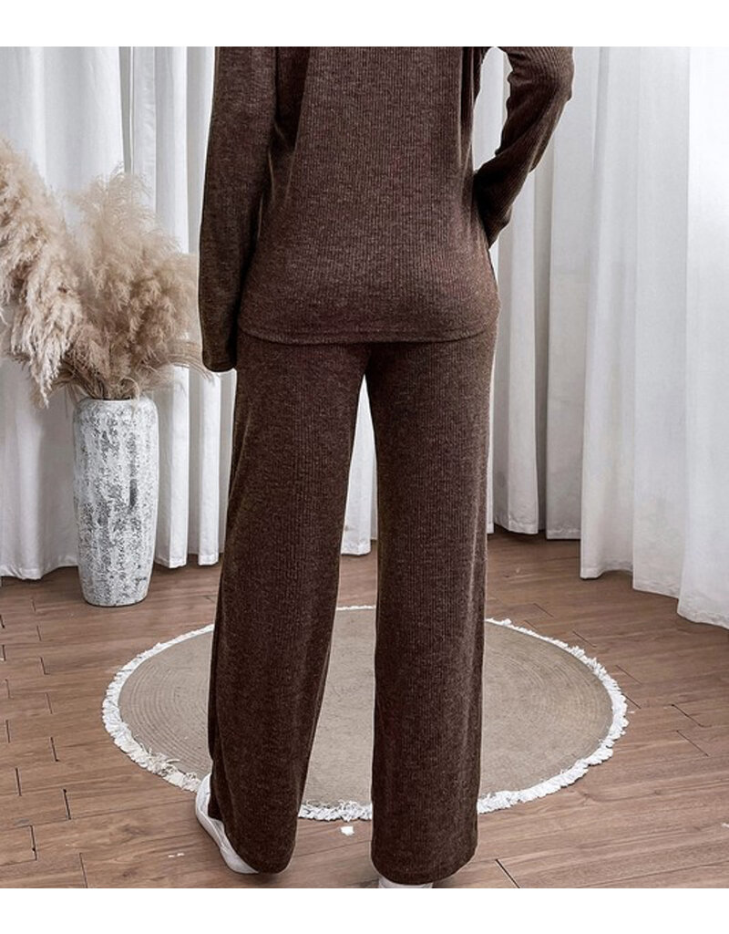 Ribbed Henley Lounge Pants - Brown