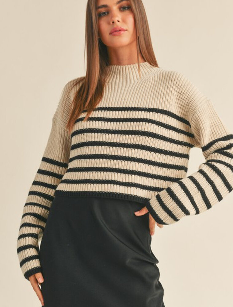 Striped Pattern Sweater - Mocha/Black