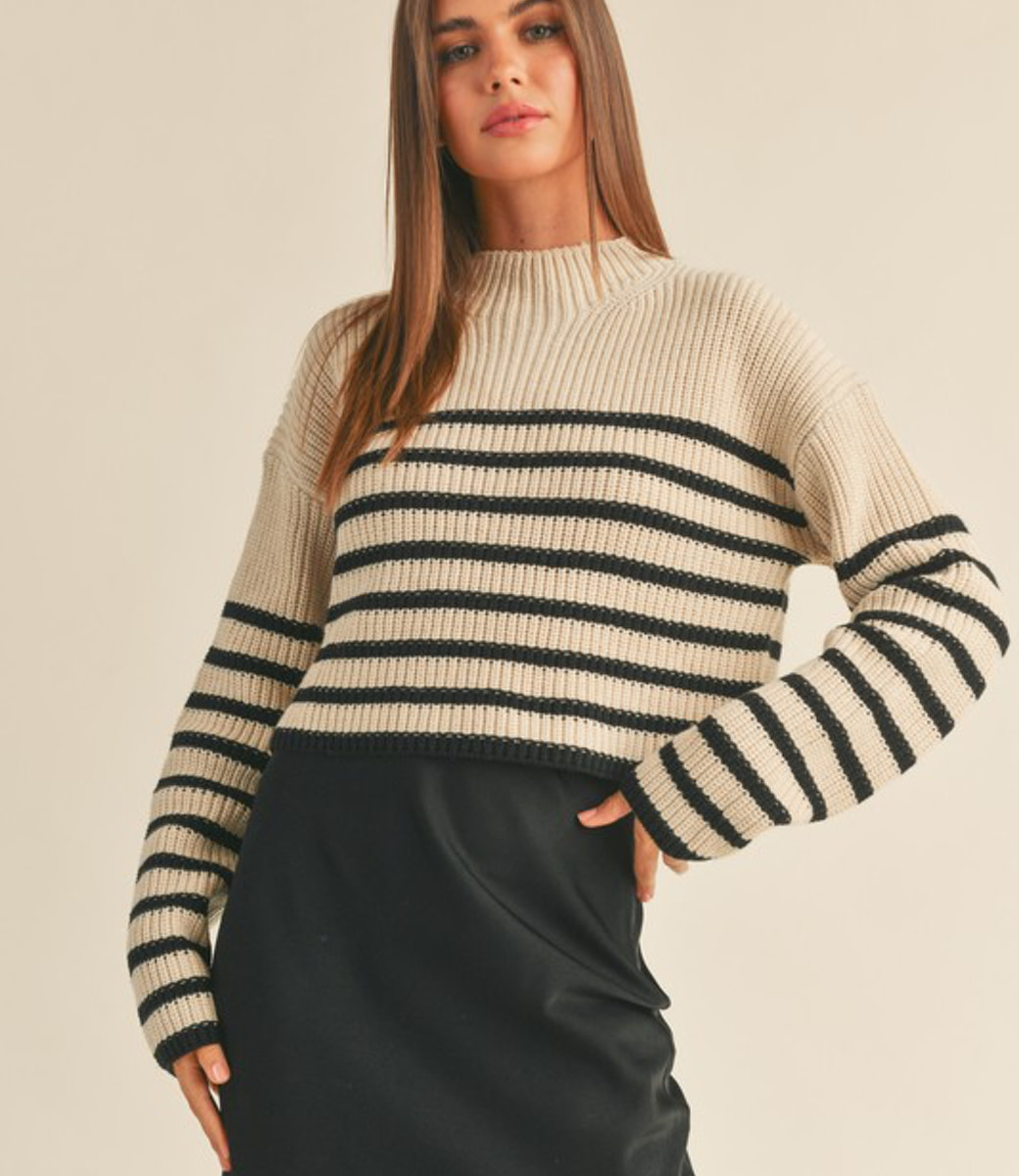 Striped Pattern Sweater - Mocha/Black - Boutique 23
