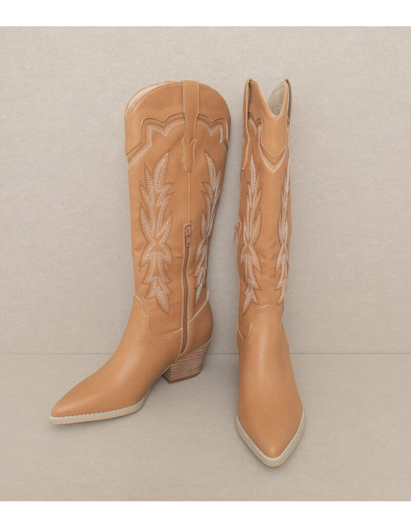 Ainsley  Embroidered Cowboy Boot - Camel