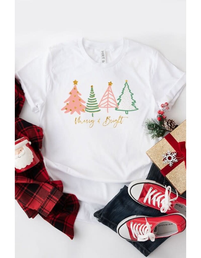 Merry & Bright Short Sleeve Graphic Top - White