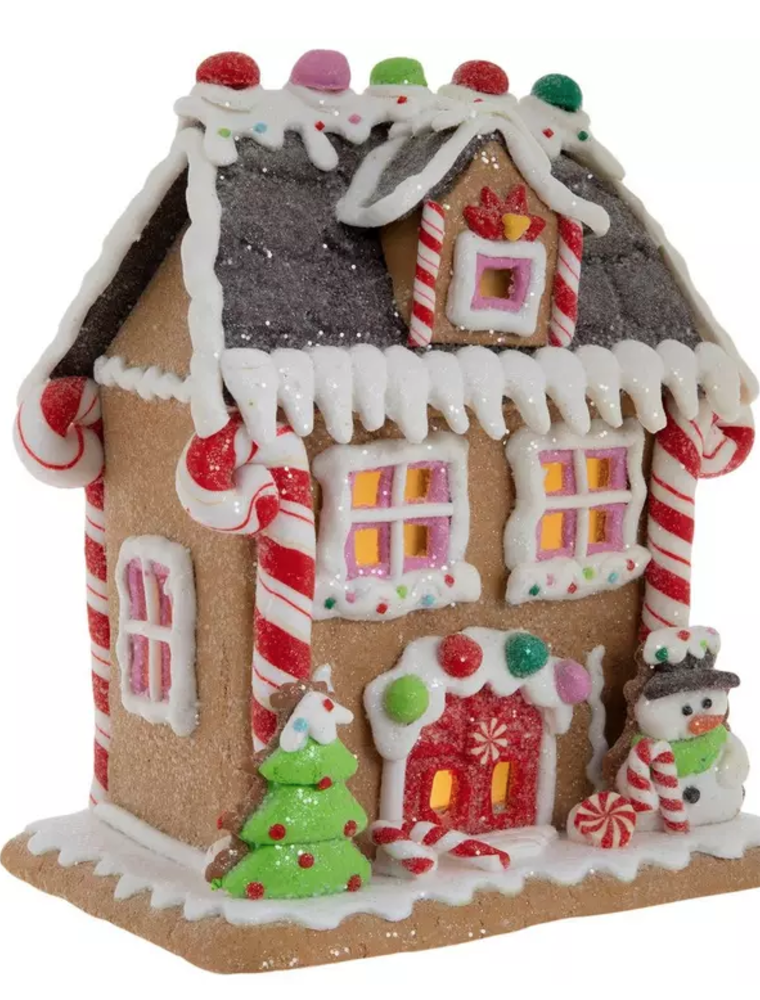 Light Up Gingerbread House With Snowman