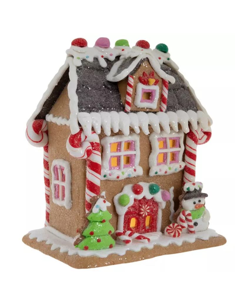 Light Up Gingerbread House With Snowman