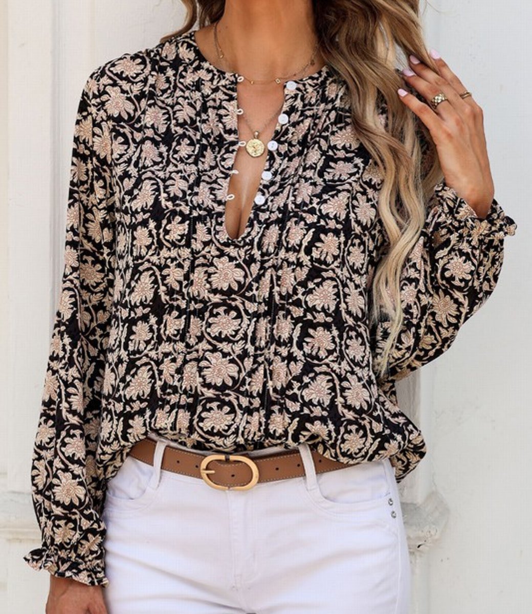 Split-Neck Puff-Sleeve Blouse for Women