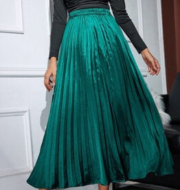 Satin Pleated Maxi Skirt - Green