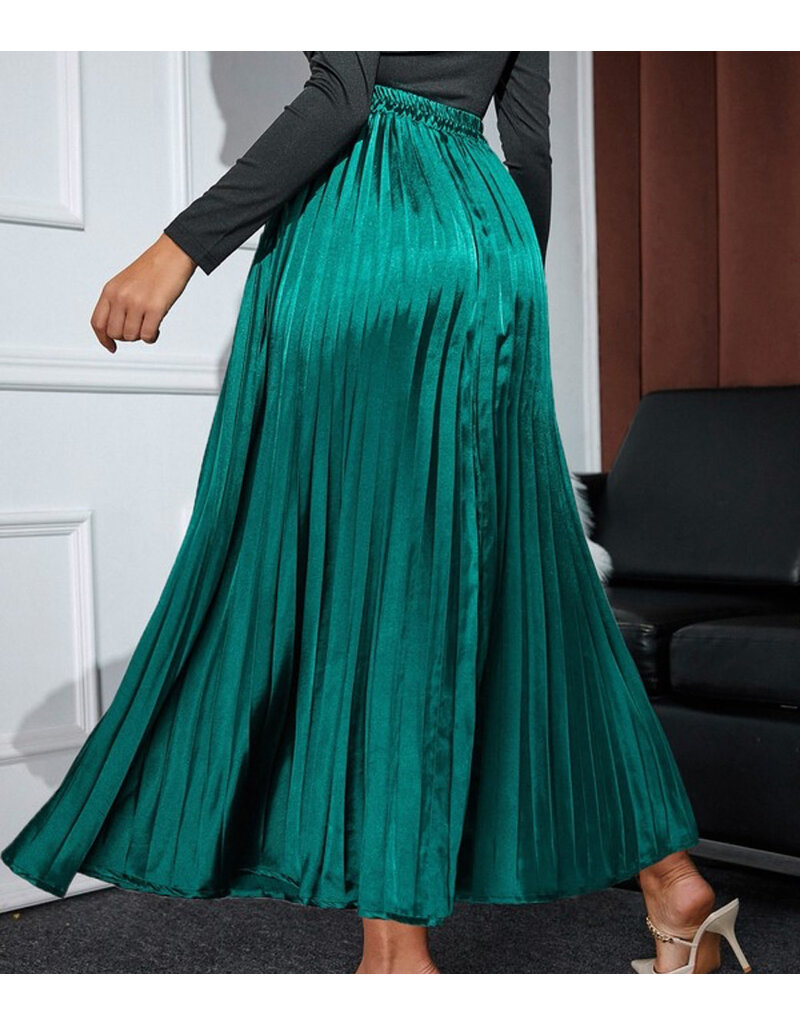 Satin Pleated Maxi Skirt - Green