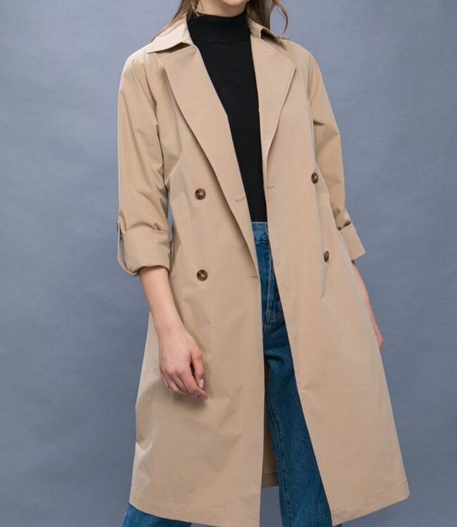 Light Weight Trench Coat w/ Tie - Khaki - Boutique 23