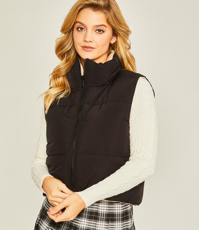 Woven Solid Reversible Vest - Black - Boutique 23