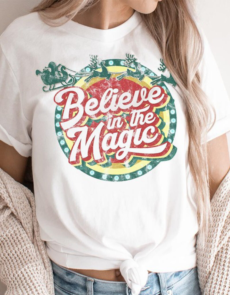 Believe in the Magic Distressed Graphic Tee - White