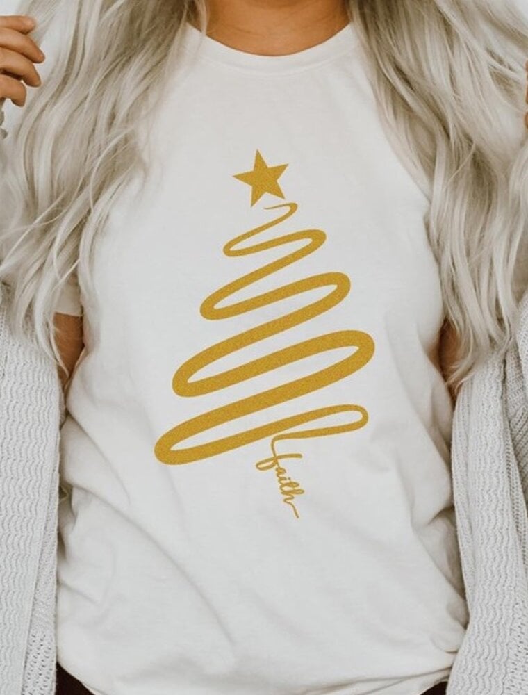 Star Faith Christmas Tree Graphic Tee - White