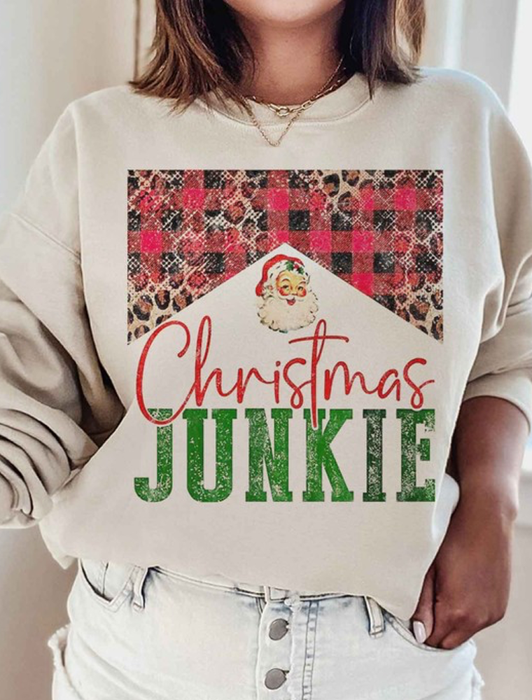 Christmas Junkie Graphic Crew - Sand