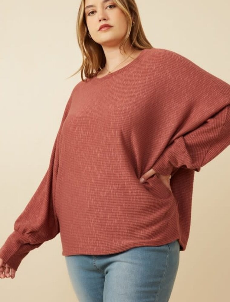 Curvy Marled Rib Soft Knit Dolman Top