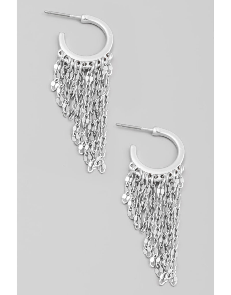 Metallic Chain Fringe Hoop Earrings