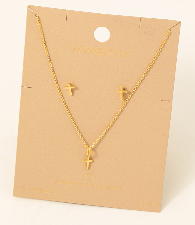 Dainty Cross Pendant Necklace Set