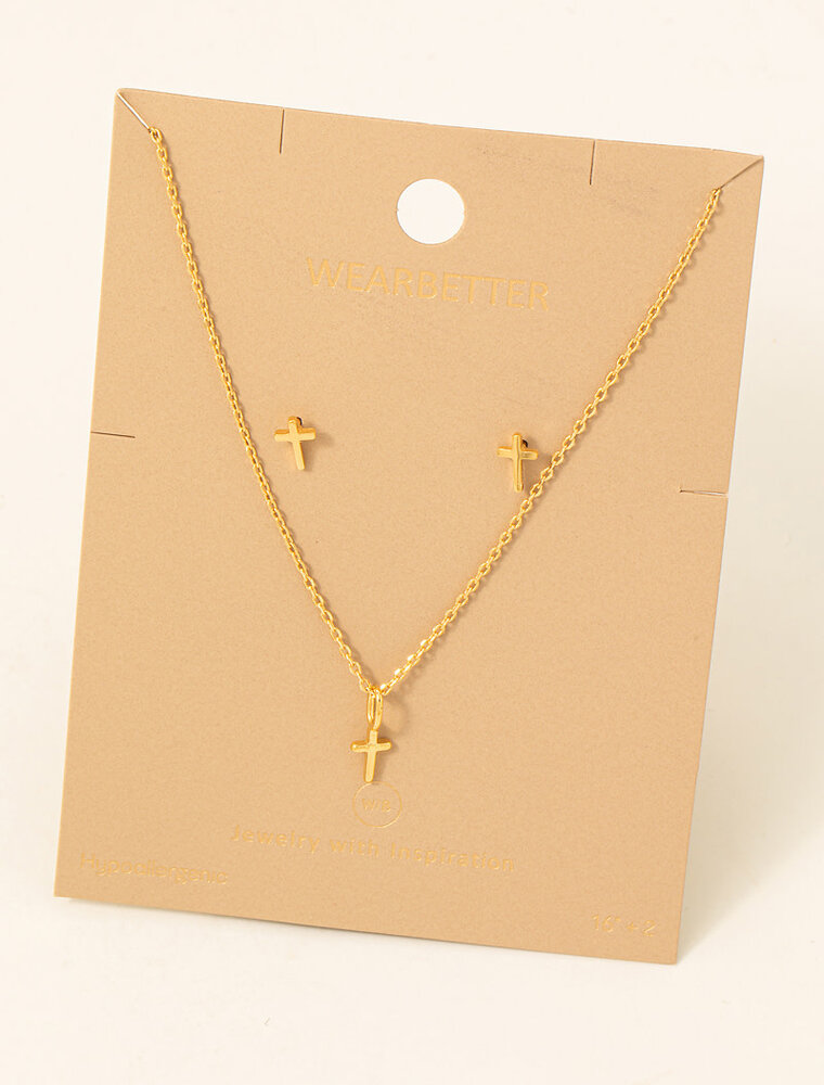 Dainty Cross Pendant Necklace Set