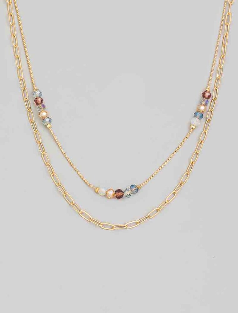 Layered Chain Pearl Charm Necklace