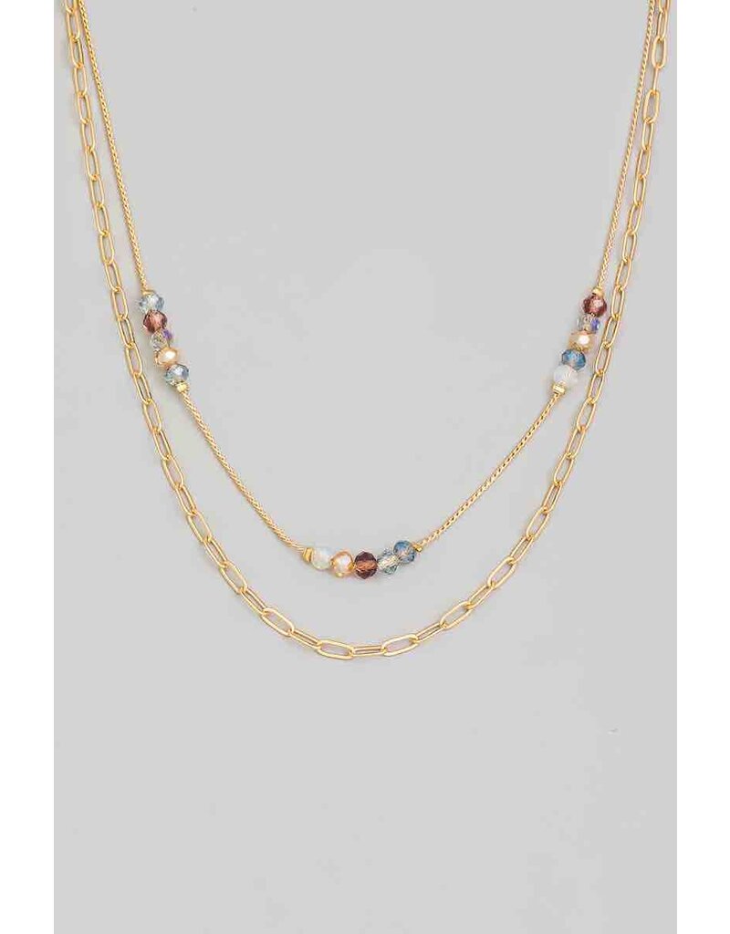 Layered Chain Pearl Charm Necklace