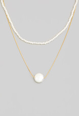 Circle Pearl Charm Layered Necklace