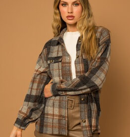 Soft Long Sleeve Plaid Shacket - Charcoal Plaid