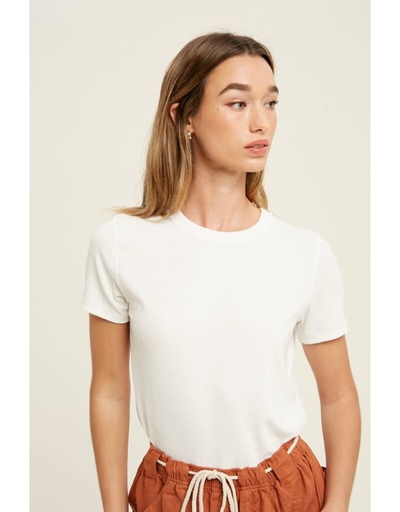Ribbed Knit Basic T-Shirt - Off White