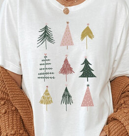 Colorful Christmas Trees Graphic Tee - White