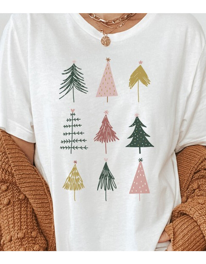 Colorful Christmas Trees Graphic Tee - White