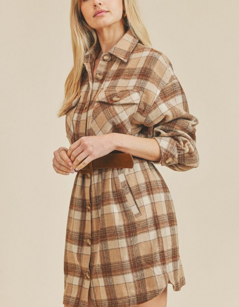 Benny Plaid Shirt Dress - Beige