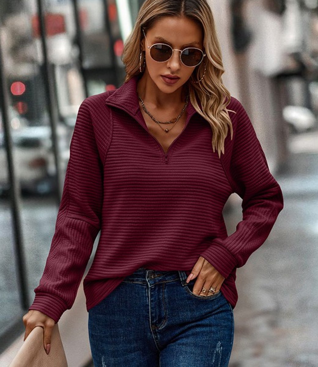 RIBBED HENLEY TOP in Wine
