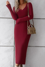 Solid Knit Slim Dress - Wine