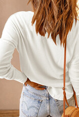 Waffle Knit Henley Top - White