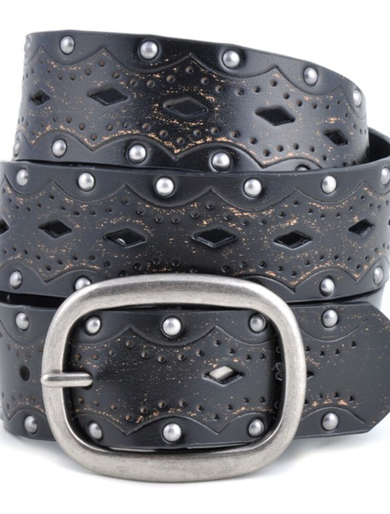 Vintage Embossed Studded Belt - Black