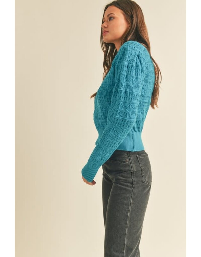 Knit Pointelle Sweater - Disco Blue