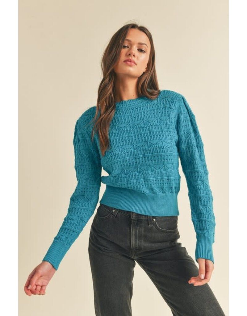 Knit Pointelle Sweater - Disco Blue