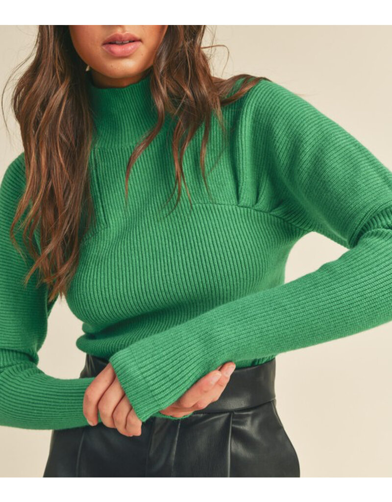 Ribbed Mock Neck Sweater - Kelly Green