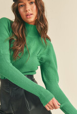 Ribbed Mock Neck Sweater - Kelly Green