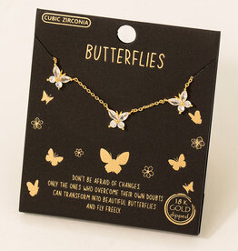 Gold Dipped Studded Butterflies Necklace