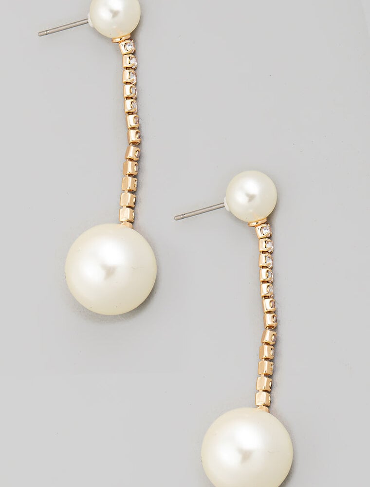 Pearl Beads Rhinestone Chain Earrings