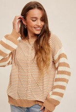 Chenille Stripe Cable Knit Sweater - Dusty Appricot